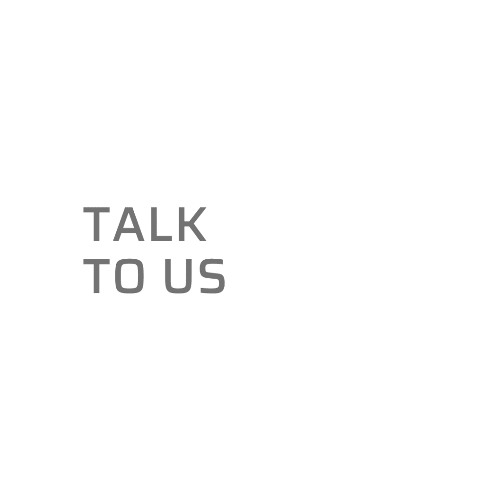 Title image for the Talk To Us contact page of the soonset art studio website with white background and gray letters Saira style